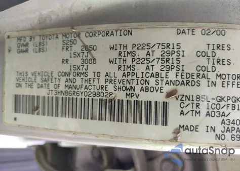 2000 Toyota 4Runner Sr5 V6 из США, поврежденный, VIN JT3HN86R6Y0298028